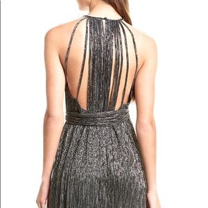 Revolve Dress - Halston Heritage - High Neck Metallic Dress in Steel